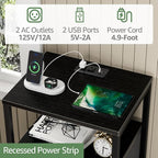 BOLUO Black Night Stand with 3 Fabric Drawers, Nightstand with Charging Station - Image 5