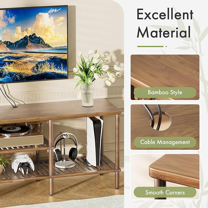 Amazer Bamboo TV Stand for 60 65 Inch TV, Entertainment Center - Image 3