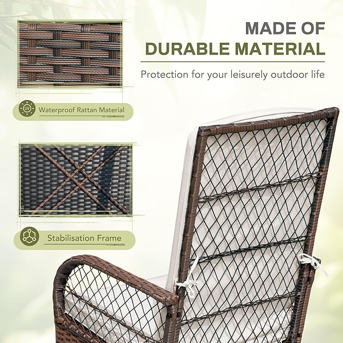 Greesum 3 Piece Outdoor Wicker Rocking Chairs Patio Furniture Set - Image 5