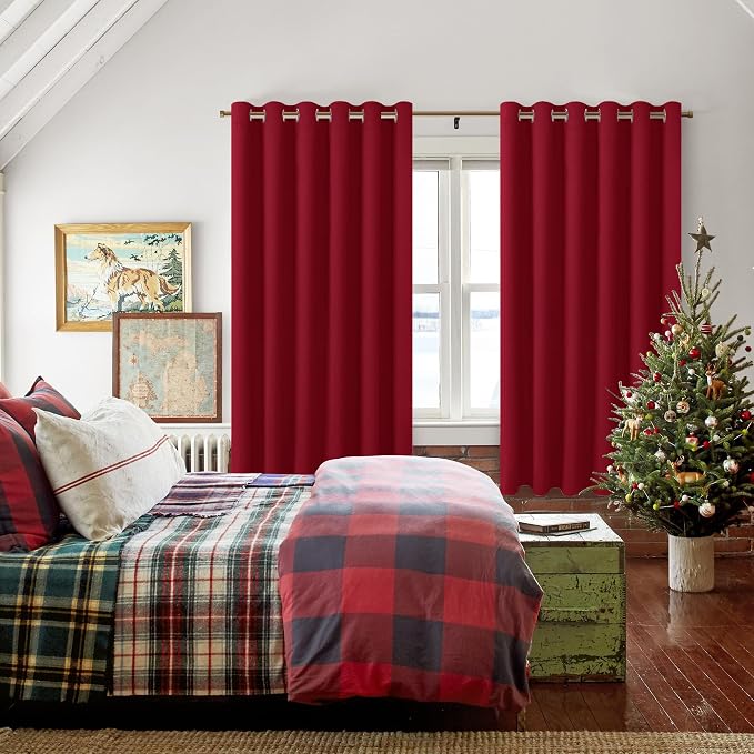 Grommet Blackout Curtains for Bedroom, 70 x 63 Inches Christmas Red | Thermal - Image 6