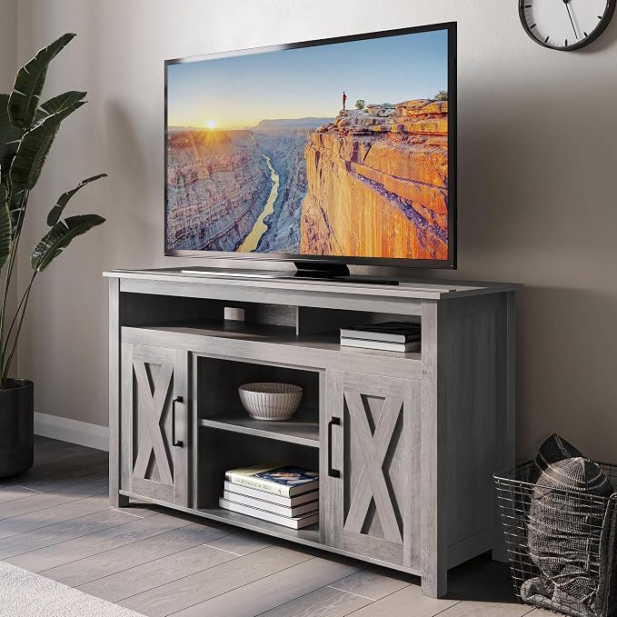 BELLEZE Modern 48 Inch Barn Door Wood TV Stand & Media Entertainment Center - Image 2
