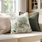 Set of 2 Decorative Floral Pillow Covers 20x20 Inch Dark Green | Neutral - Image 3