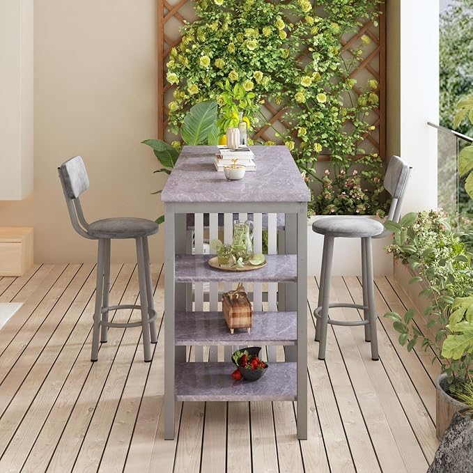 AWQM 3-Piece Bar Table and Chairs Set, Modern Glay Table - Image 6