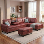 97.5" L Shaped Couch Set Leather, Modular Sectional Couches - Image 3