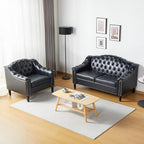 LEVNARY Chesterfield Loveseat Leather, Upholstered Sofa - Image 8