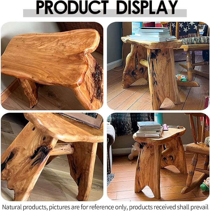 Wood Step Stool, Unique Design Live Edge Wood Stool, Freeform Natural Plant - Image 3