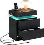LIKIMIO Night Stand with Charging Station, Modern Black Nightstand with LED - Image 8