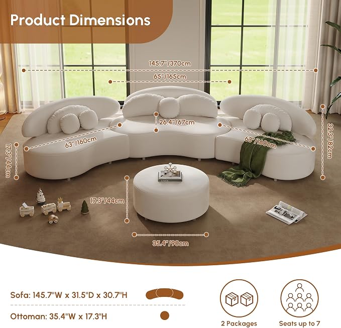 homary 7-Seat Curved Modular Sectional Sofa – Velvet Upholstered, Modern Living - Image 3