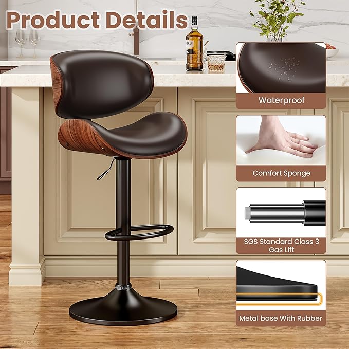YaFiti Bar Stools Set of 4, Modern Pu Leather Swivel Adjustable Bar Stool - Image 6