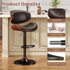 YaFiti Bar Stools Set of 3, Bentwood Adjustable Height Swivel Bar Stools - Image 5