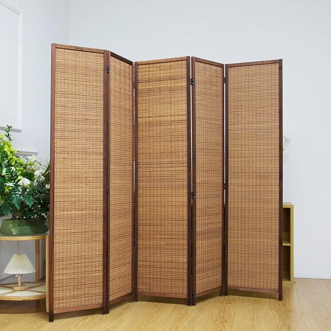 5 Panel Bamboo Room Divider Screen, 5.6 FT Tall Bamboo Divider Folding Privacy - Image 5