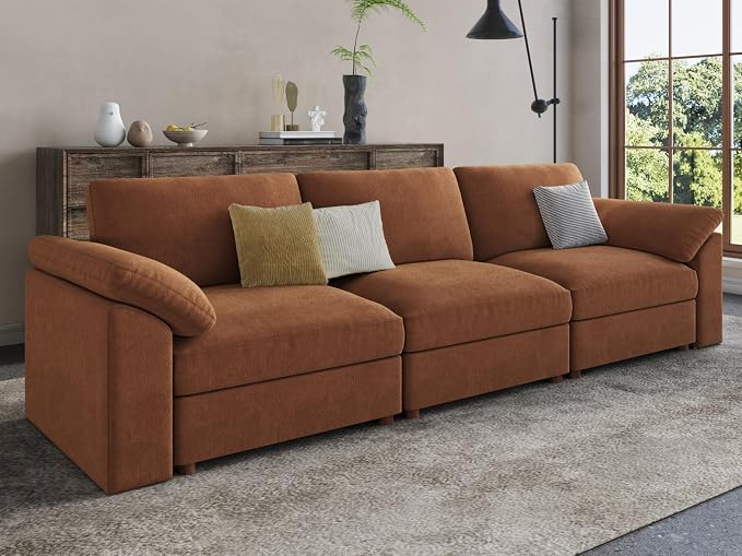 EASE MOOSE Brown Sectional Modular Sofa, Comfty 3 Seat Cloud Couch, FSC - Image 3