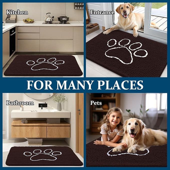 OLANLY Dog Door Mat for Muddy Paws 40x24, Paw Print Design Chenille Mud Mat | - Image 8