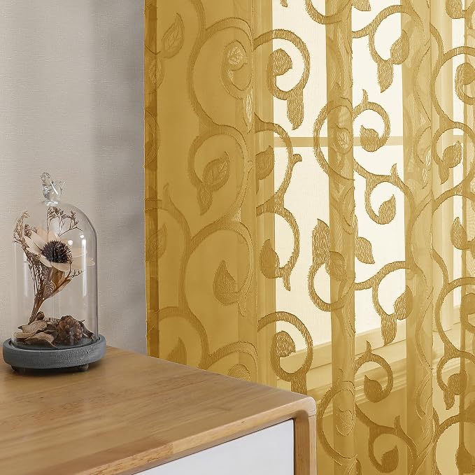 Furman Sheer Curtains 45 Inch Length 2 Panels Set, Elegant Geometric Jacquard - Image 7