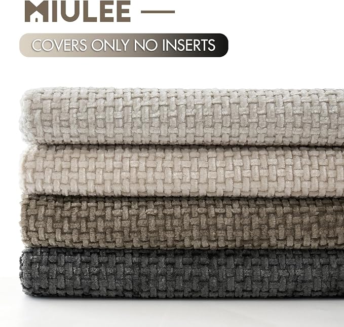 MIULEE Soft Decorative Chenille Pillow Covers Neutral 16x16 Pack of 4 | Mid - Image 6