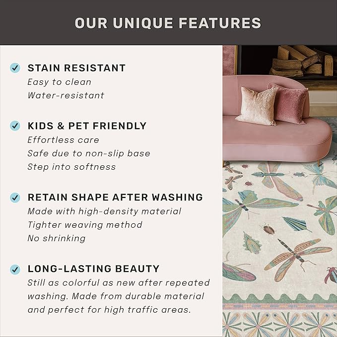 Washable Non Slip Bathroom Runner Rug 2x5, Insect Boho Bath Mat, Stain - Image 7