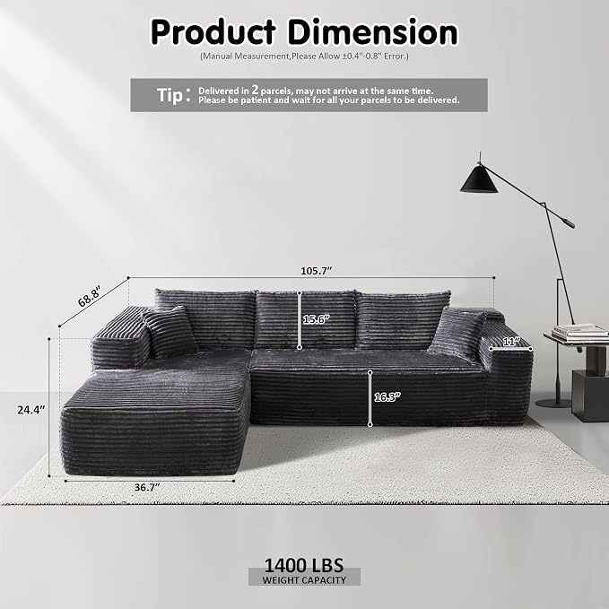 ovios 104" Cloud Boneless Couch - Image 2