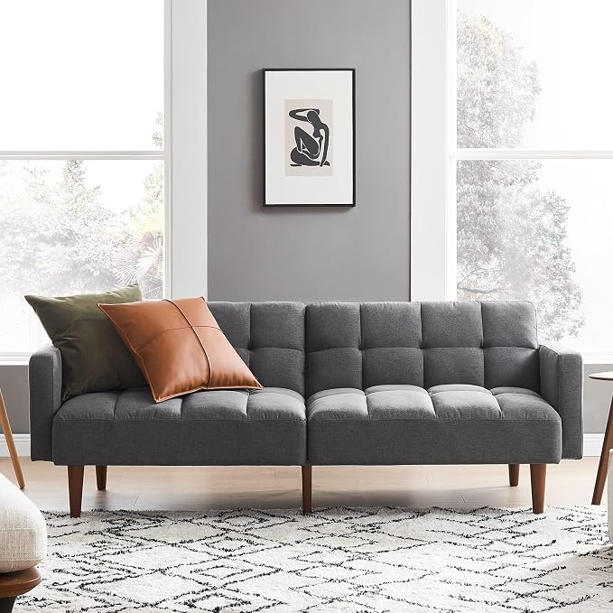 mopio Aaron 76.8" Couch, Small Futon Sofa Bed, Mid Century Modern Futon Couch - Image 3