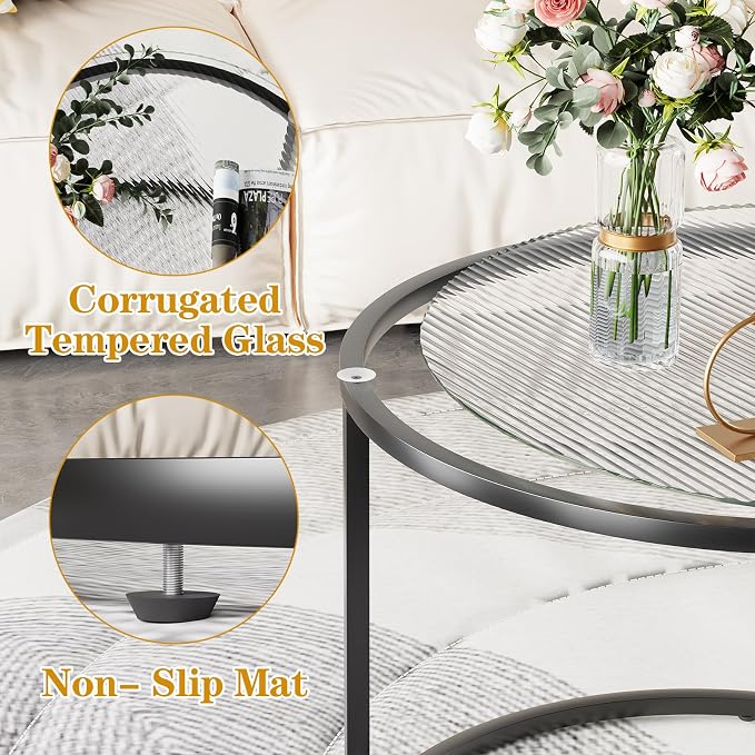 aboxoo Gold Nesting Coffee Table Set of 2, Small Glass Round Nesting Tables - Image 8