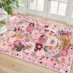 Pink Floral Rug for Entryway 2x3 Area Rug for Bedroom Kitchen | Ultra-Thin; by WelcometoBabovid