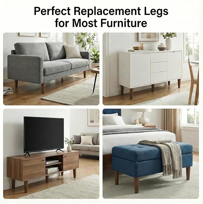 Yaliuliu 6 Inches Round Solid Wood Furniture Legs Set of 4, TV Stand, Ottoman - Image 2