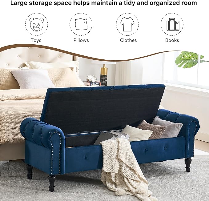 Storage Bench for Bedroom, Velvet 67" End of Bed Bench, King Size Bench - Image 4