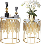 Homebeez Gold Nesting Tables Set of 2, Glam Leaf Design Round End Table by Homebeez