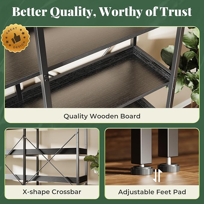 Huuger 5 Tier Bookshelf, Display Bookshelf - Image 8