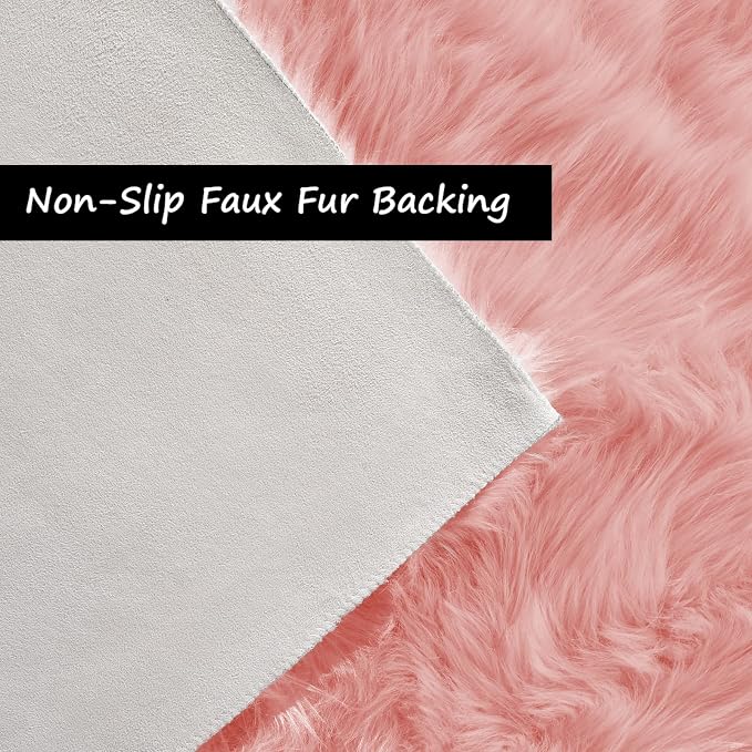 Goolela Pink Area Rug 5x7 Fluffy Fuzzy Furry Rug - Image 4