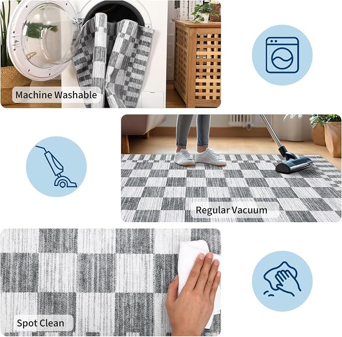 GarveeHome 2.5x10 Grey Checkered Kitchen Runner Rug - Image 8