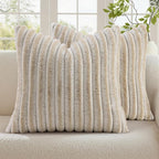 decorUhome Fall Faux Fur Throw Pillow Covers 22x22 Set of 2 Beige White | by decorUhome