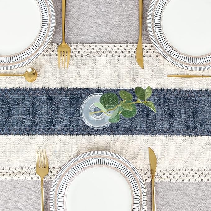 FEXIA Boho Blue Table Runner 108 Inches Long - Image 6
