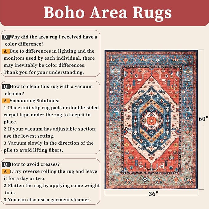 SERISSA 3x5 Washable Non Slip Boho Area Rug - Image 2