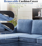 Kingfun 88" L-Shape Sofa, Chenille Sectional Couch, Mid Century Modern Couches - Image 5
