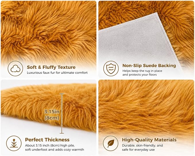 EasyJoy Faux Sheepskin Rug, Fluffy Faux Fur Rug, Ultra Soft Shag Area Rug - Image 4