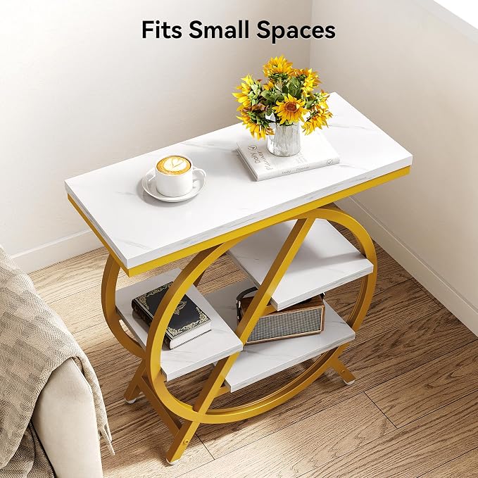 LITTLE TREE End Table, 4-Tier Narrow Faux Marble Side Table - Image 5