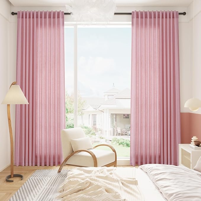Rose Linen Curtains 108 Inches Long 2 Panels Set - Image 8
