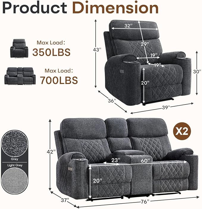 HAOMARKETS 3-Piece Recliner Sofa Set - Image 2