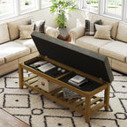 Befurtori Large Rectangular Upholstered Ottoman Bench, Linen Tufted Footrest by Befurtori