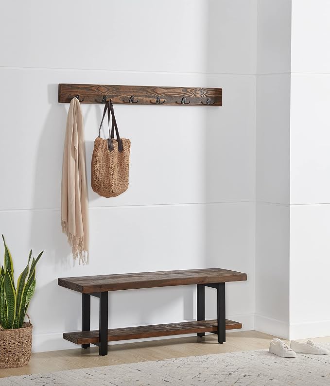 Alaterre Furniture Pomona Entryway Bench and Coat Hook Set – Modern Rustic by AlaterreFurniture