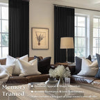 Black Pinch Pleated Linen Semi Sheer 90 Inch Curtains 2 Panels | Light Filtering - Image 2