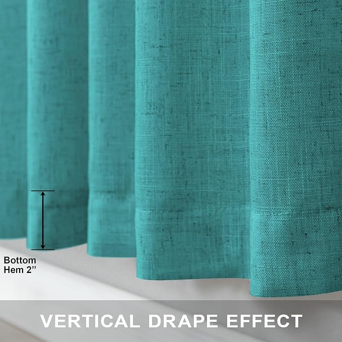 Pitalk Teal Linen Curtains 84 Inches Long 2 Panels Back Tab Rod Pocket Pleated - Image 6