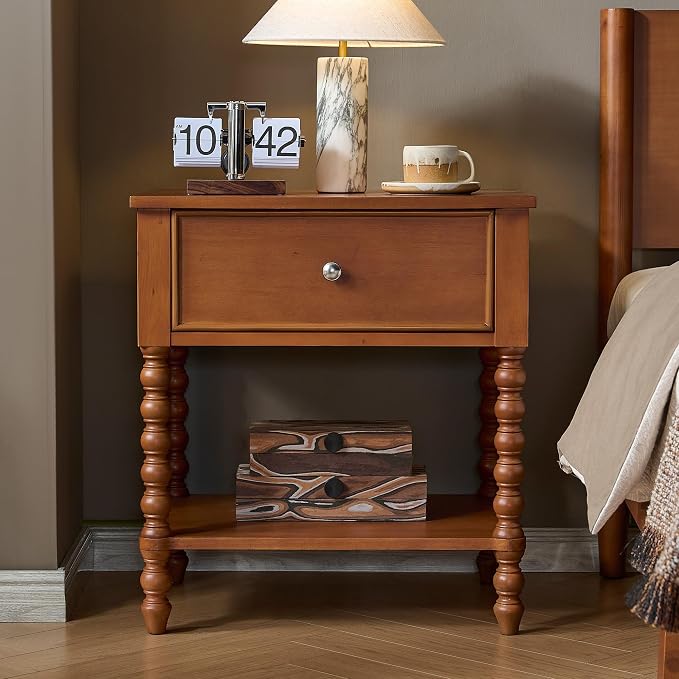 AMERLIFE 24" Wooden Nightstand, Vintage Bedside Table by AMERLIFE