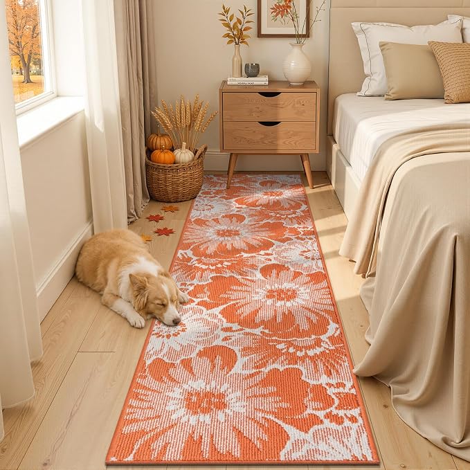 Findosom Fall Runner Rug 2x8, Non Slip High-Low Textured Floral Washable Runner - Image 6