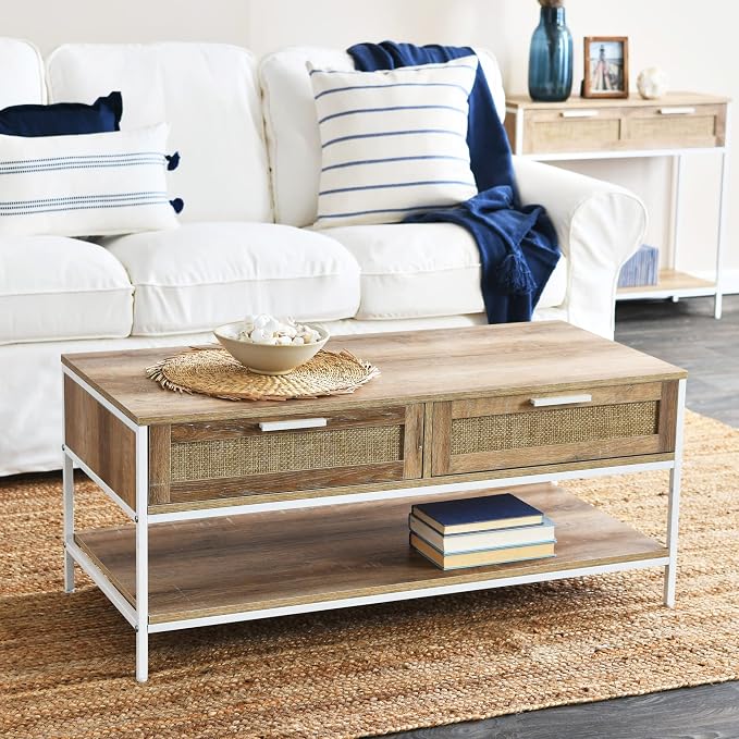 Household Essentials Coastal Oak Woven Front Coffee Table - Image 4