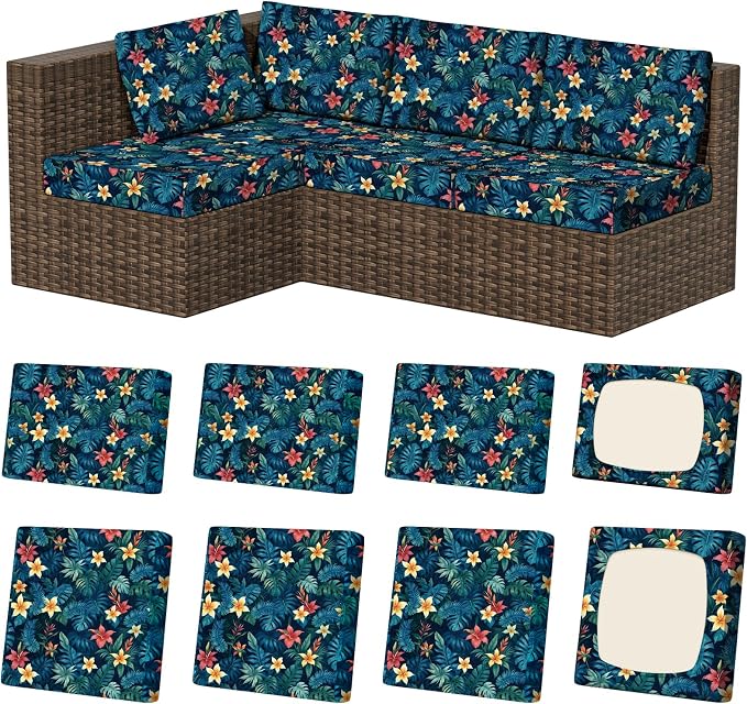 8Pcs Stretch Patio Cushion Covers, Outdoor Couch & Sofa Replacements Slipcovers by VORSHAPE