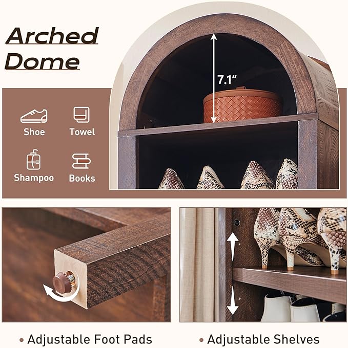 IFGET 71" Tall Arched Bookshelf, 8 Tiers Arch Bookcase - Image 3