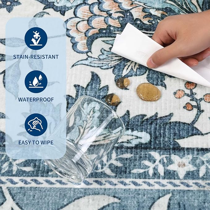 GarveeHome Provence Misty Blue 2x6 Washable Kitchen Runner Rugs Non Slip - Image 8