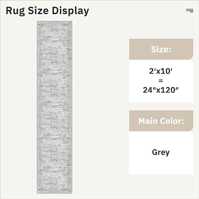 Soalmost Runner Rug 2x10 Washable Non-Slip Hallway Kitchen Runners Grey | Stain - Image 5