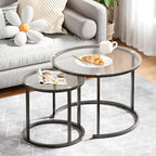 aboxoo Gold Nesting Coffee Table Set of 2, Small Glass Round Nesting Tables by aboxoo